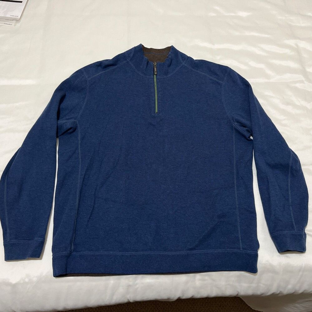 Tommy Bahama Pullover Green Blue REVERSIBLE 1/4 Zip Knit Chest 24” Mens ~XL